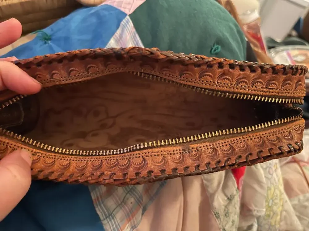 Hand Tooled Leather Clutch/Pencil Case